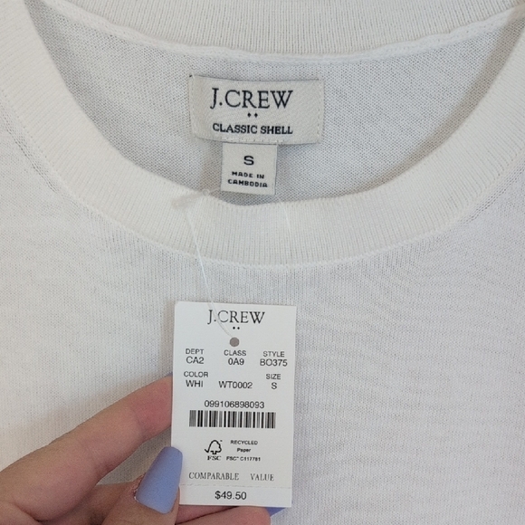 NWT J. Crew White Ribbed Sleeveless Tank Top - Picture 2 of 3